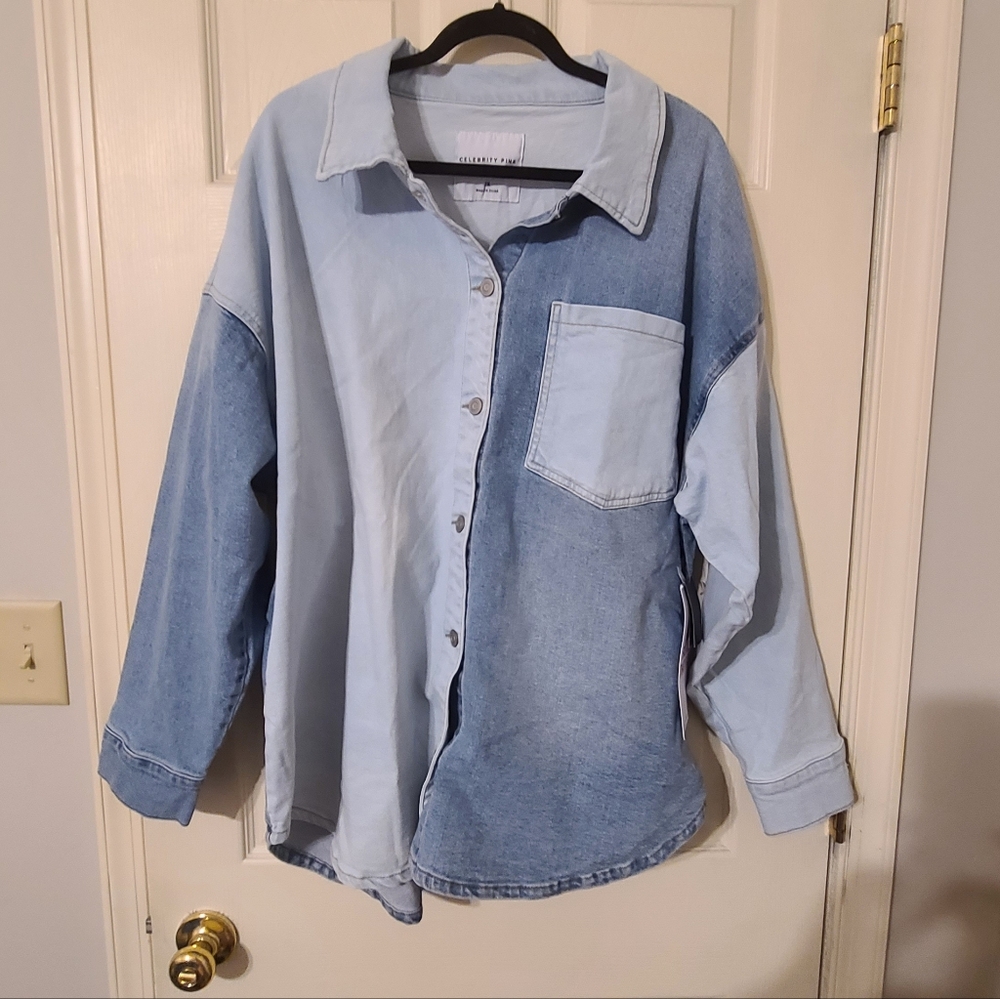 Light Wash Colorblock Denim Shacket